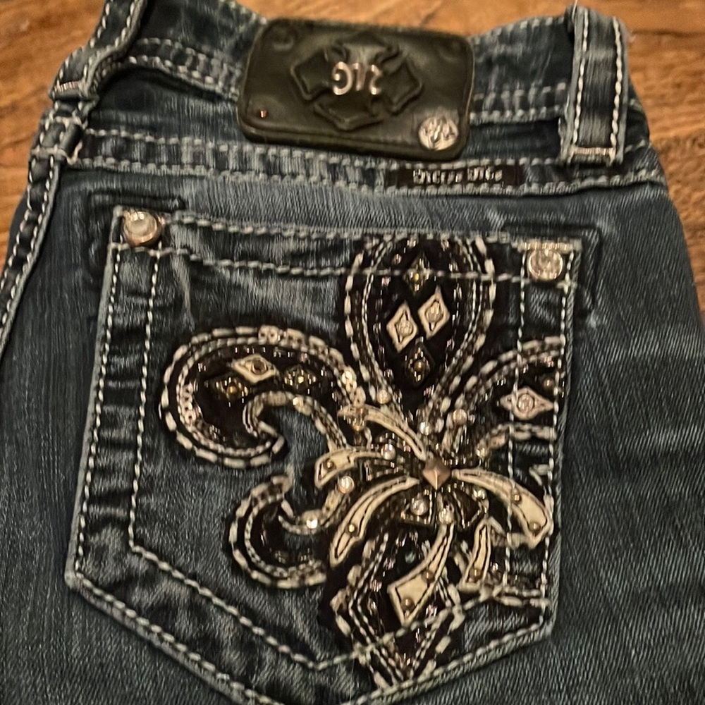 Miss Me Dark Blue Straight Leg Jeans with Embroidered Pocket